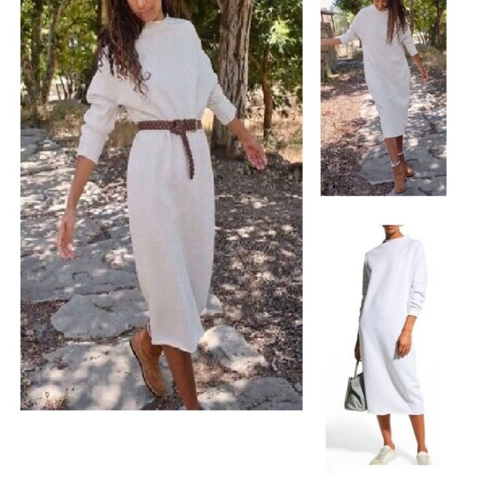 Frank & Eileen Cream Mock Neck Cuffed Sleeve Dress
